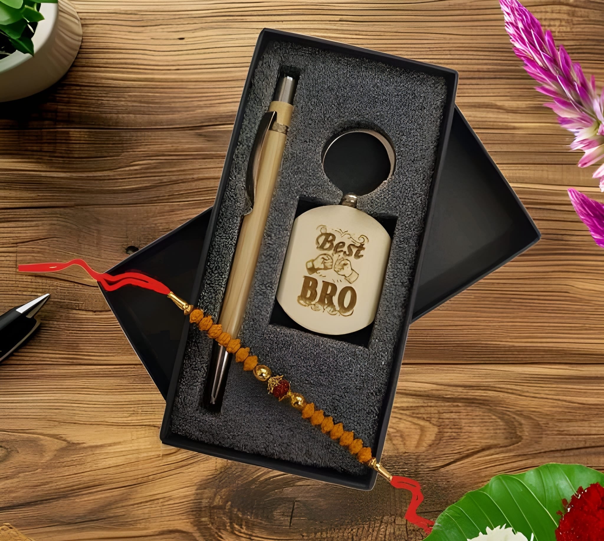 Best Bro Wooden Pen With Key Chain Gift set.