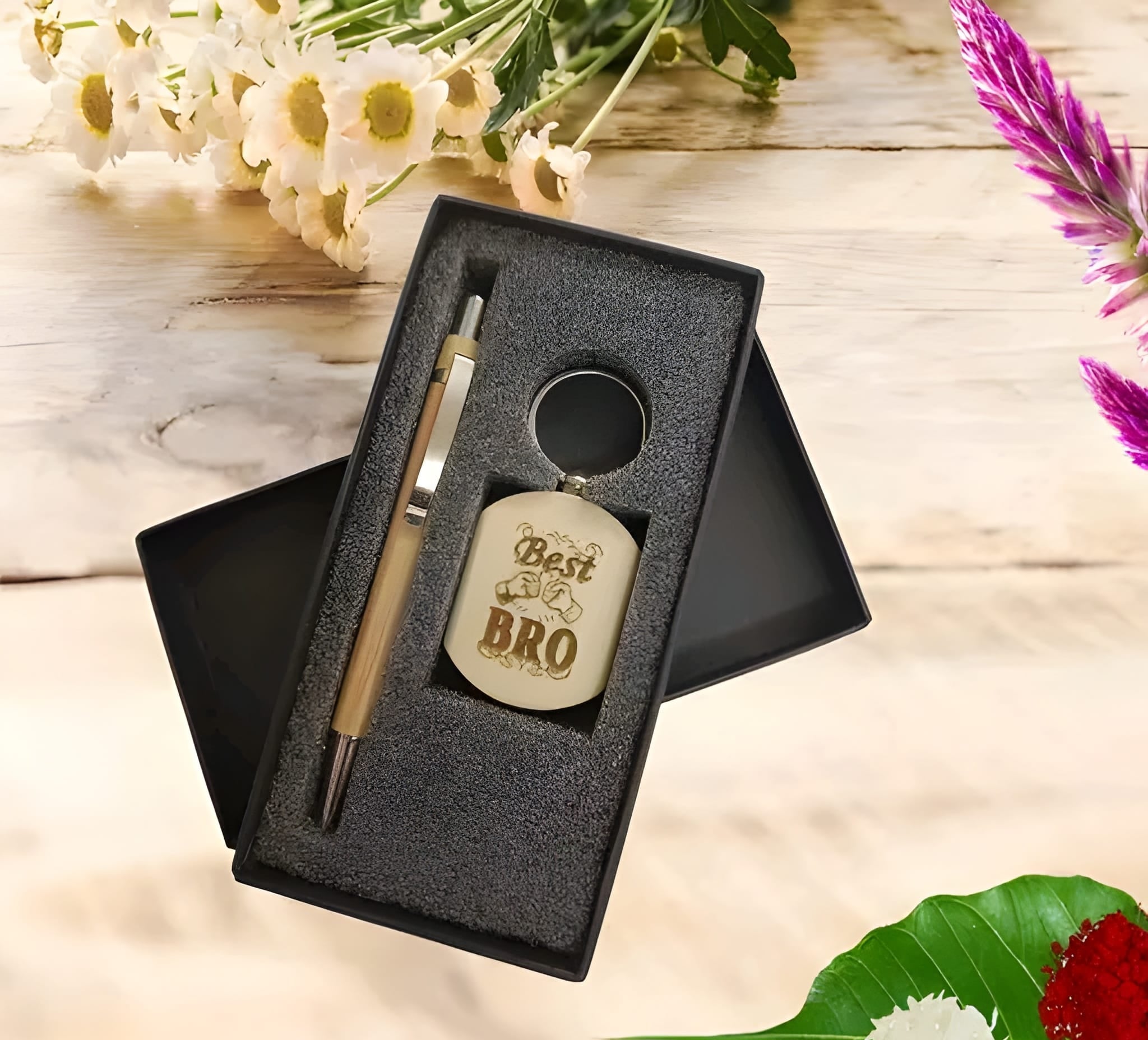 Best Bro Wooden Pen With Key Chain Gift set.
