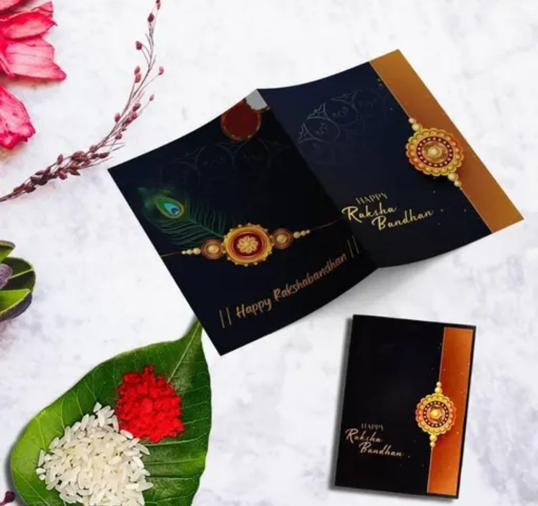 Rakhi Set Of 10 With Dish, Silver Coin & Greeting Card.