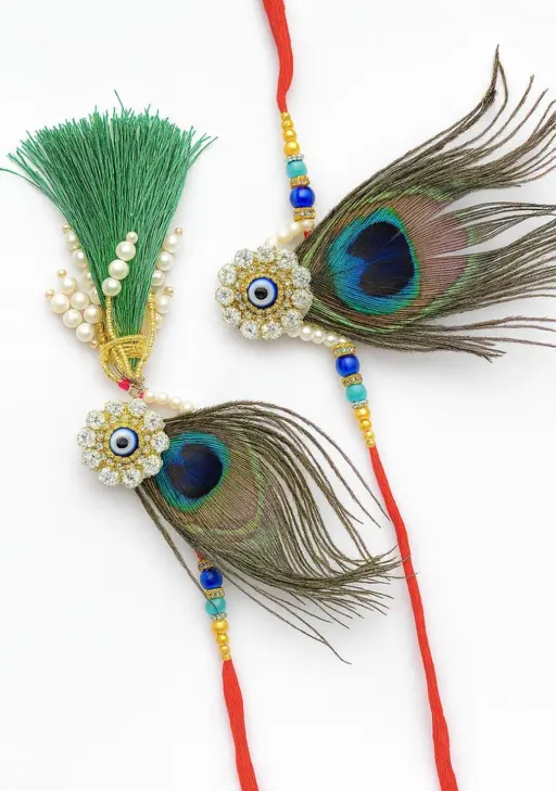 Peacock Feather Golden Rakhi Set.